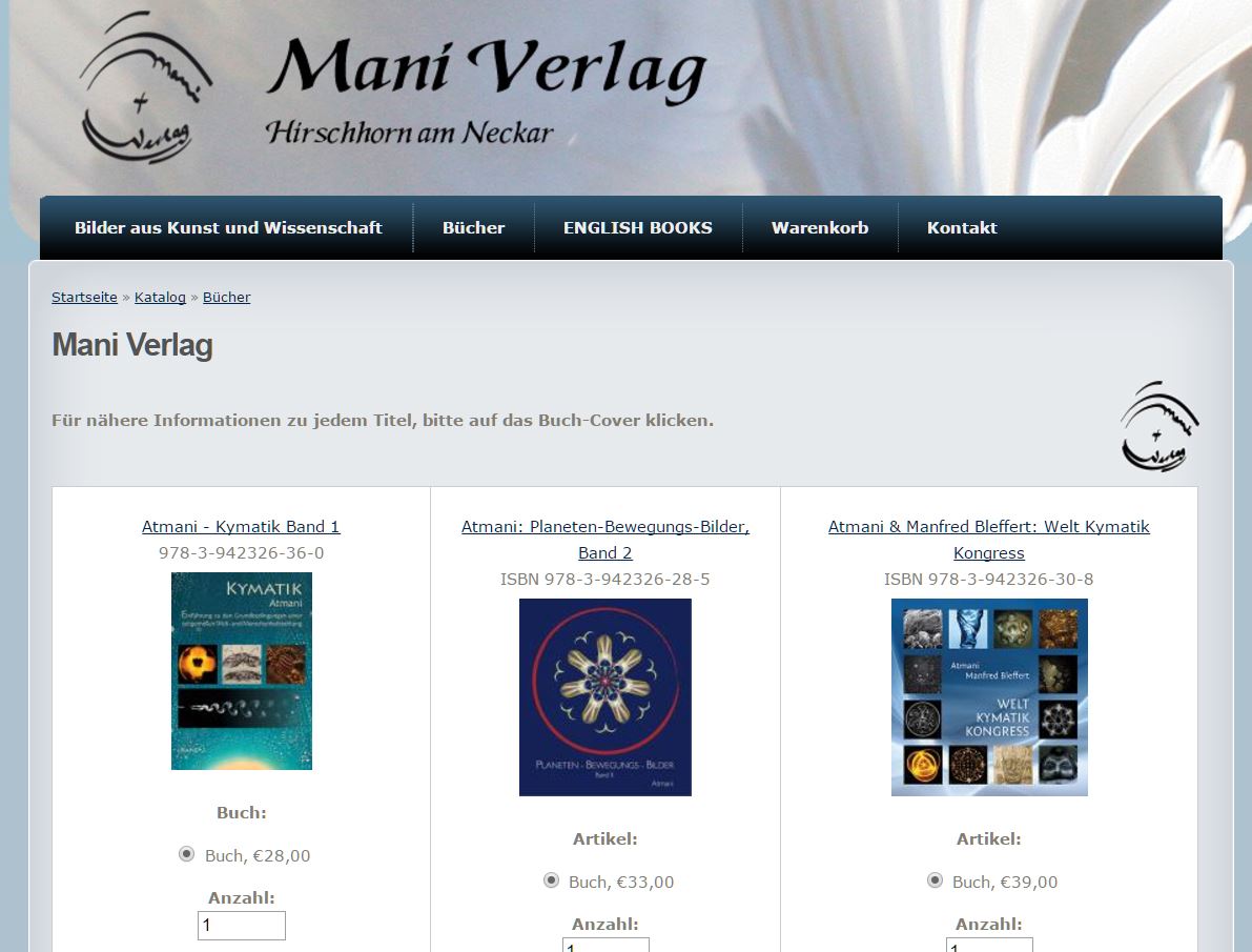 Vorschau der Website Mani Verlag